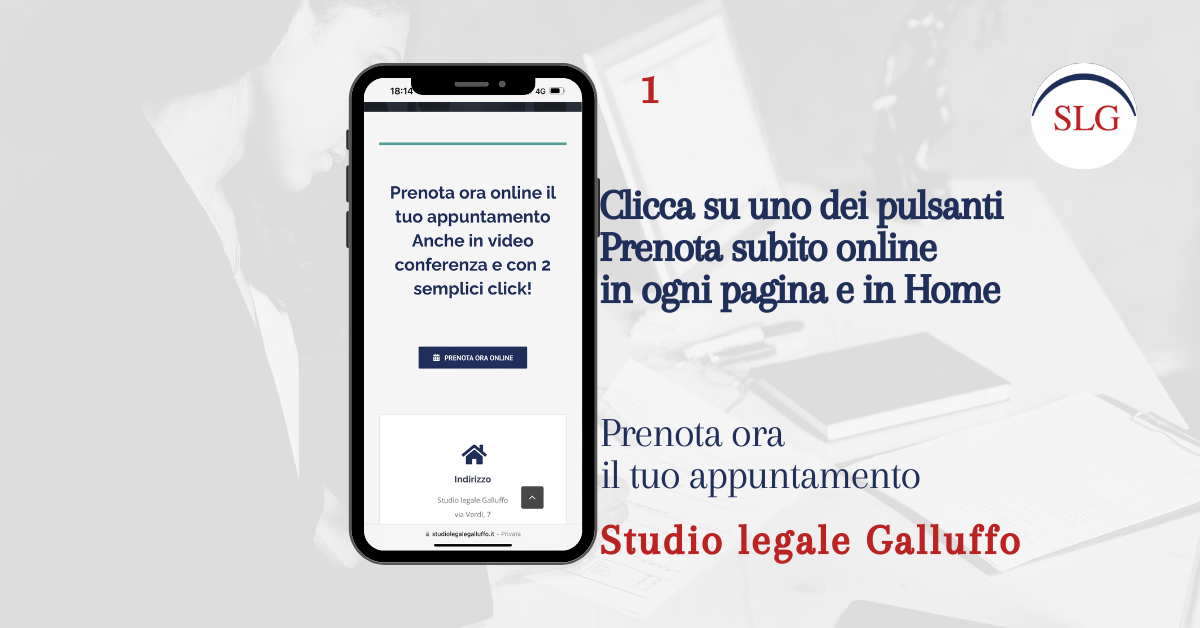 In quest'immagine c'è scritto Clicca su uno dei pulsanti Prenota subito online in ogni pagina e in Home